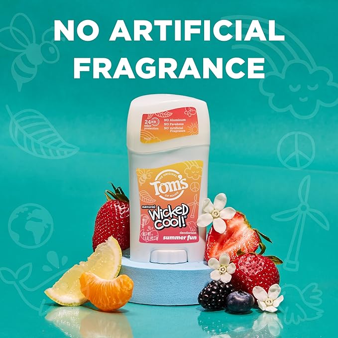Tom's of Maine Aluminum-Free Wicked Cool! Natural Deodorant for Kids, Summer Fun, 1.6 oz. (Pack of 18) (Packaging May Vary)