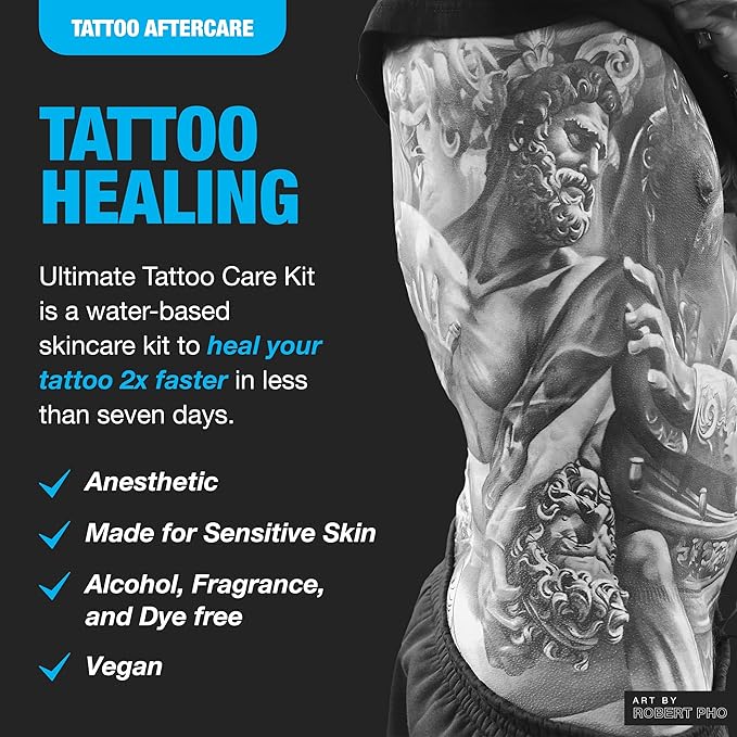 H2Ocean Ultimate Tattoo Aftercare Kit – Complete 3 Step Water-Based Skincare Regimen for Faster Tattoo Healing – Blue Green Foam Soap (1.7 oz), Ocean Care Cream (2.5 oz) & Ocean Foam Moisturizer(2 oz)