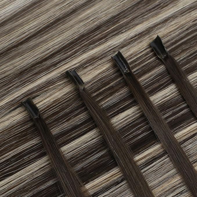 Full Shine U Tip Human Hair Extensions Balayage Dark Brown Ombre to Platinum Blonde and Brown Keratin Tip Hair Extensions Real Human Hair 24 Inch Long Straight Remy Hair 50 Grams