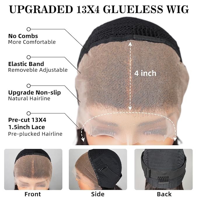 FB30 Ombre Bob Wig Human Hair Real 210% Density Ready to Go Glueless Wig 12a Straight Highlight Bob Wigs Human Hair Pre Cut Lace Pre Bleached Tiny Knots (14inch, 13x4 FB30 Bob)