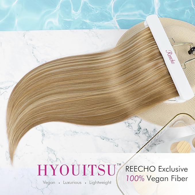 REECHO 20" Straight Long 4 PCS Set Thick Clip in on Hair Extensions Medium Blonde with Highlights