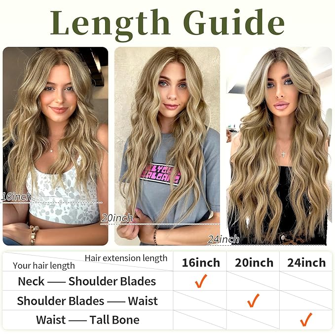 KooKaStyle Invisible Wire Hair Extensions with Transparent Headband Adjustable Size 4 Secure Clips Long Wavy Secret Wire Hairpiece for Women(24Inch Light Brown mix Golden Blonde)