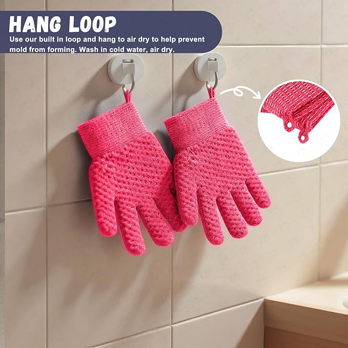 Exfoliating Dual Texture Bath Gloves for Shower Spa Massage and Body Scrubs, Dead Skin Cell Remover, body scrubber with Hanging Loop