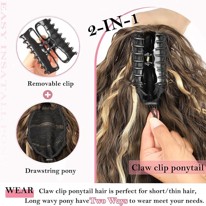 ENBEAUTIFUL 30" Claw Clip Ponytail Extension Long Wavy Ponytail Extension Synthetic Pony Tails Hair Extensions Clip in Hair pieces for Women