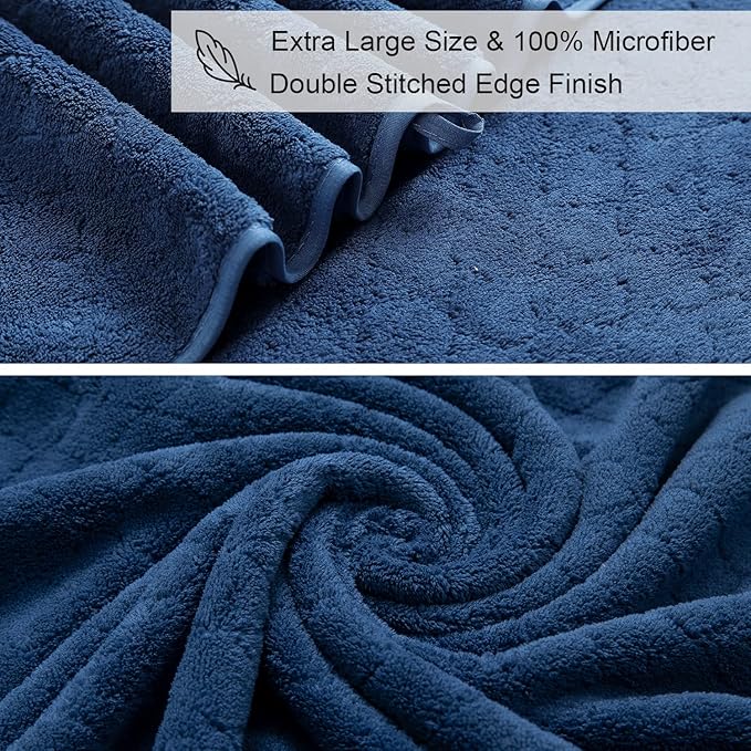8-Piece Navy Bath Towels Set,2 Oversized Large Bath Towels Sheet,2 Hand Towels and 4 Washcloths - 600 GSM Soft Luxury Towel Set,Highly Absorbent Quick Dry Towel Collection for Bathroom,Hotel and Spa