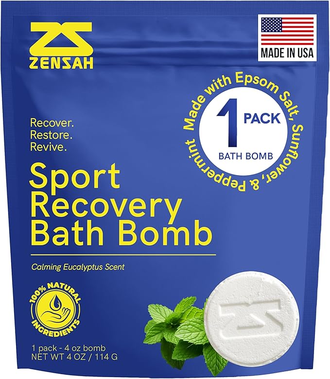 Zensah Sport Recovery Bath Bombs - Magnesium Epsom Salt for Soaking Sore Muscles, Christmas Stocking Stuffers, Made in USA with Essential Oils, Peppermint and Eucalyptus Relaxation for Athletes