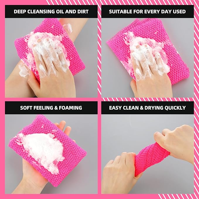 Geiserailie African Net Sponge Long Bathing Net Shower Body Scrubber Back Scrubber Skin Smoother Bathing Sponge for Daily Use or Stocking Stuffer(Pink)