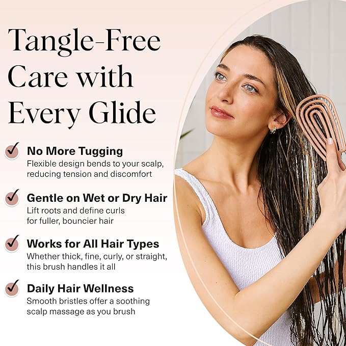 Kitsch Detangler Brush – Flexible Curly Hair Brush for Women, Men & Kids | Detangling Hairbrush with Bendable Frame and Ultra-Smooth Bristles for Wet or Dry Strands - Terracotta