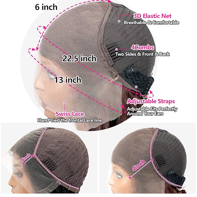 Reddish Brown Lace Front Wigs Human Hair 13x6 HD Lace Front Wigs Human Hair Pre Plucked 22inch 180% Density Body Wave Colored Wigs for Women