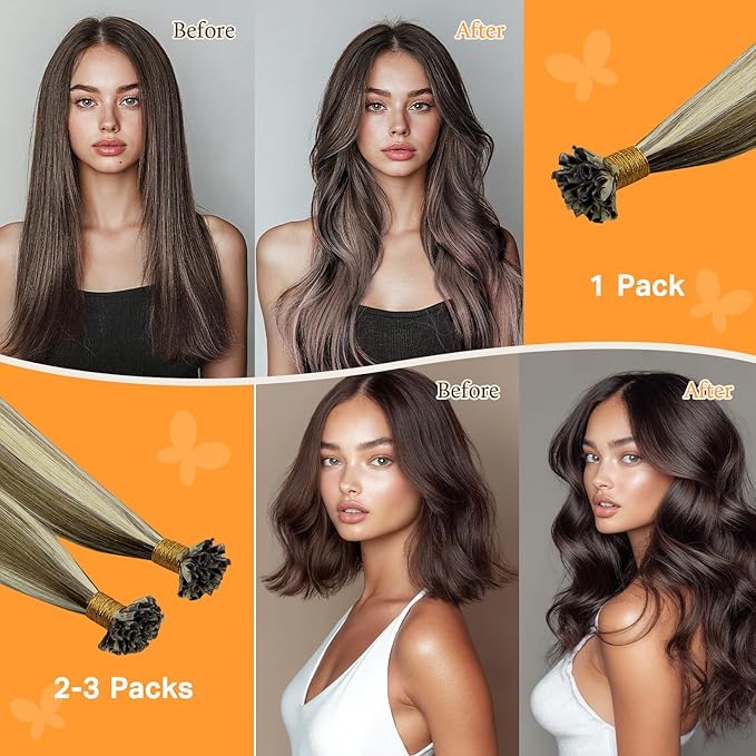 DOORES U Tip Hair Extensions Human Hair, Ash Brown to Platinum Blonde 24 Inch 50g/50s, K Tip Extensions
