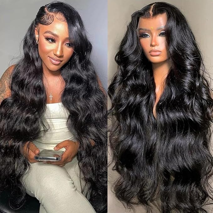 BELE 13x6 Full Lace Front Wigs Human Hair HD Transparent Body Wave Lace Front Wigs Human Hair Pre Plucked Bleached Tiny Knots Full Lace Frontal Wig Upgraded 14A 180 Density Natural Black 30 Inch