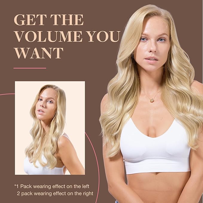 GOO GOO Clip in Hair Extensions Real Human Hair, Remy Human Hair Extensions Clip ins for Women, Natural Human Hair, 16inch 150g 9Pcs, 18D/22F Dirty Blonde Highlights