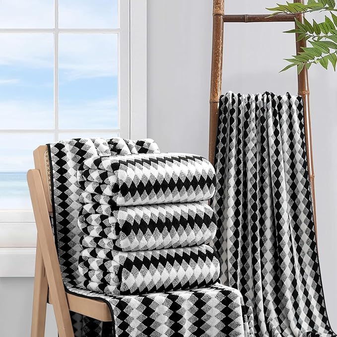 4 Piece Bath Towel Black Oversized Bath Sheet 35"x70" Bathroom Towel Extra Large Bath Towel Set Soft Highly Absorbent & Quick Dry Premium Towel Set for Bathroom 600GSM Shower Towel Spa Gym Hotel