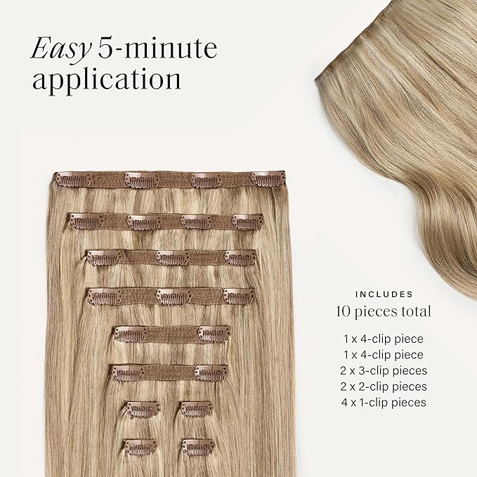 Luxy 100% Remy Human Hair, Classic 160g Clip-In Hair Extensions - 10 Wefts Multi-Dimensional Color for Natural Blending, Adds Volume & Length, Easy Apply & Remove 16" Dimensional Cream Blonde