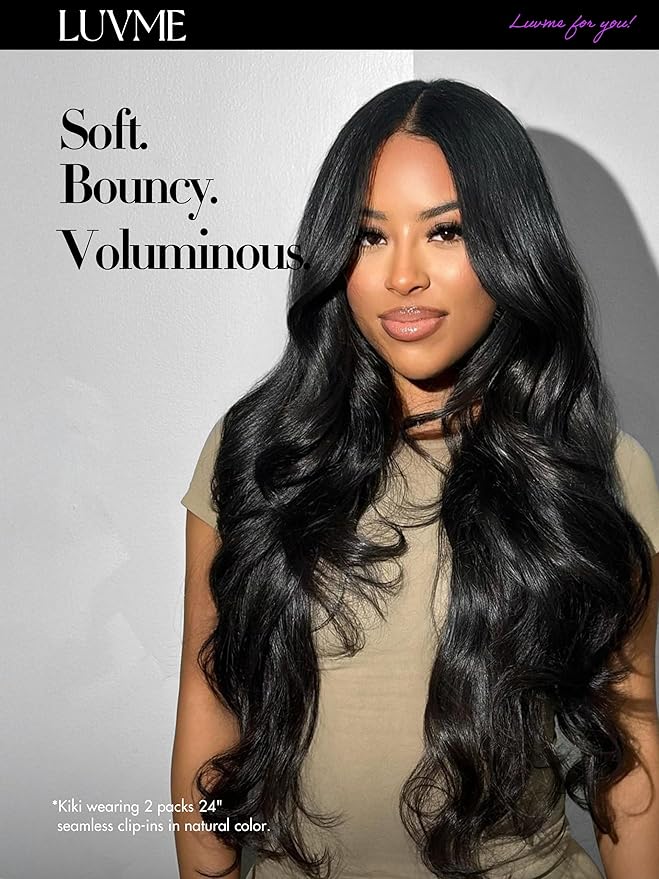 LUVME Body Wave Seamless 2 Pack 220g 14Pcs Clip in Hair Extensions Full Max with 18inch Remy Human Hair Extensions, Natural Black 100% Real Soft Hair