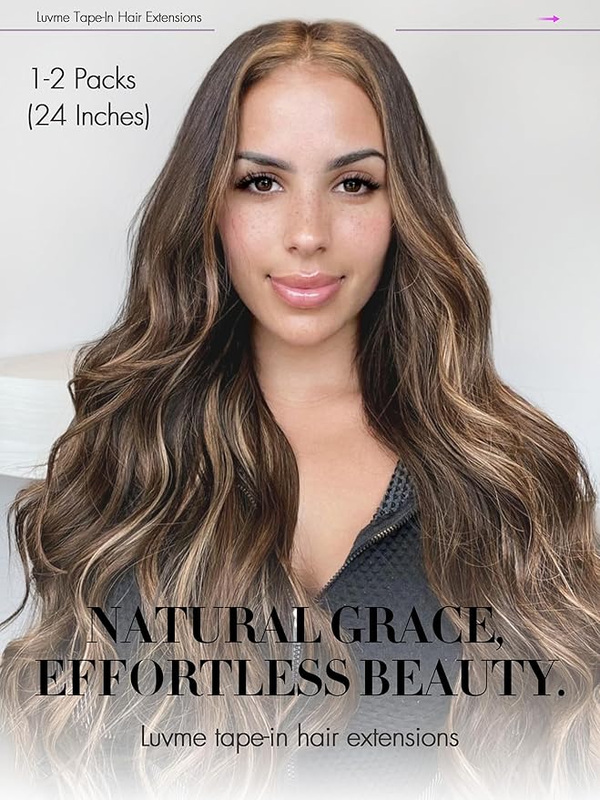 LUVME Invisible Tape in Hair Extensions Human Hair 22 Inch 50g 20pcs Chocolate Caramel Highlight Straight Double Sided Seamless Tape Extensions