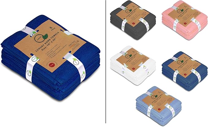 Premium Hand Towels Pack of 6 (16" x 30”) 100% Combed Ring Spun Cotton | Highly Absorbent Hand Towels Set | Ultra Soft for Home, Gym & Spa (Royal Blue)