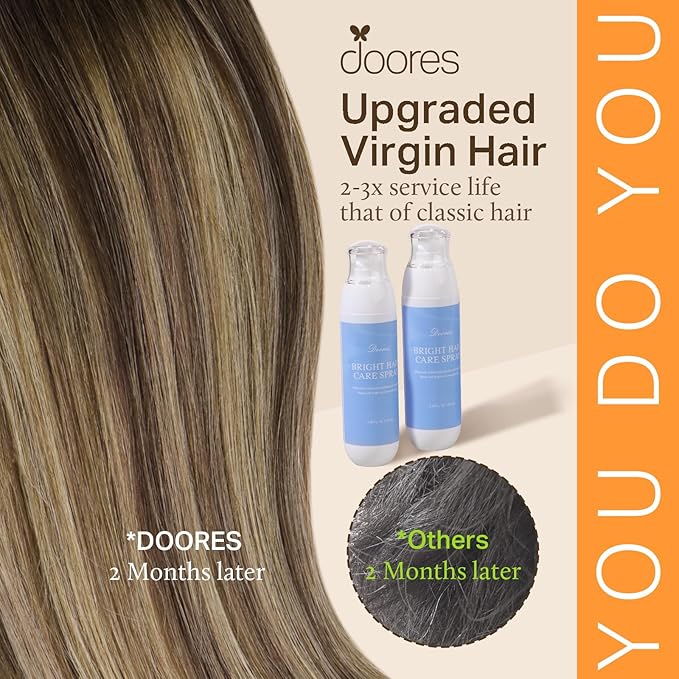 DOORES Hair Extensions with Micro Beads, Chocolate Brown to Honey Blonde 14 Inch 50g/50s, Invisible Natural Microlink Extensions