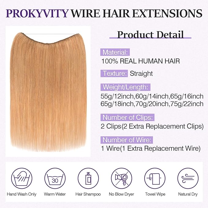 Halo Hair Extensions Real Human Hair,Halo Hair Extension 100% Human Hair, Wire Hair Extensions,Straight 27 Dark Blonde 12inch/55g