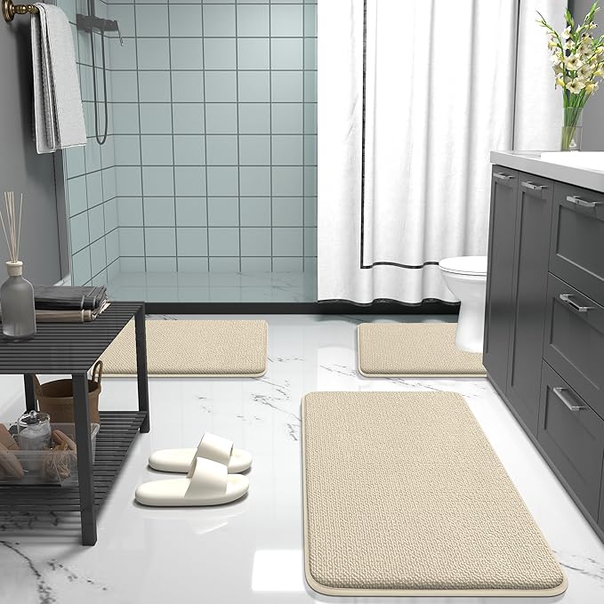 OLANLY Thick Memory Foam Bath Mat Rug 36x24, Extra Soft Absorbent Bathroom Rug, Quick Dry Bath Mats, Non-Slip, Machine Washable Carpet for Bathroom, Tub and Shower, Home Decor Accessories, Sand