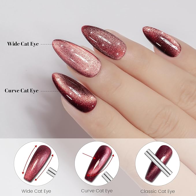 YTD Likomey Cat Eye Gel Nail Polish,Berry Red 15ml Translucent Neutral Jelly Glitter Sheer UV Magnet Blood Red Fall Winter UV Color Varnish with Magnetic Stick,MY302