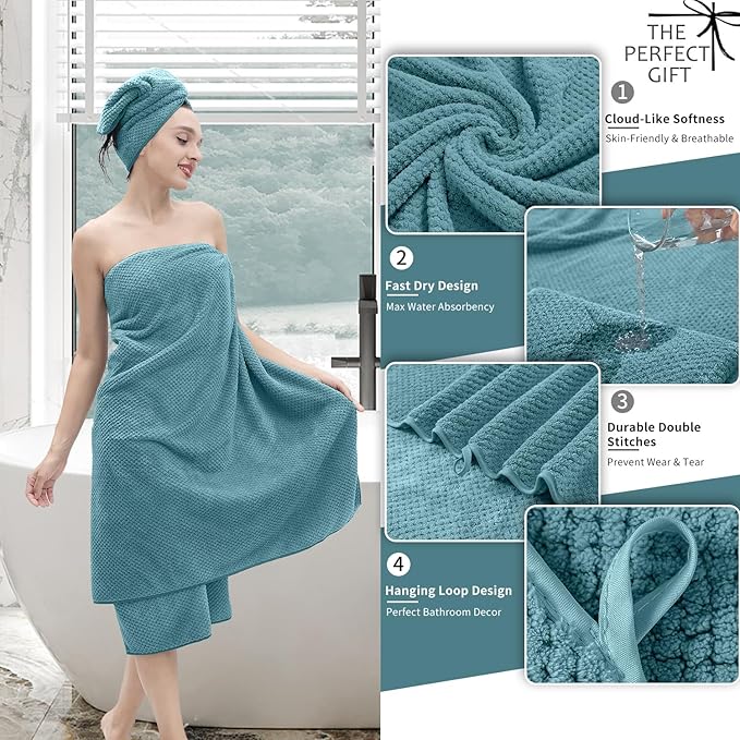 Extra Large Bath Towel Set of 4 (35"x70"),Oversized Bath Sheet Super Soft Highly Absorbent Jumbo Bathroom Towel Set Microfibers Quick Dry Shower Towel for Hotel,Bathroom,Guest,Spa,Gym (Turquoise)