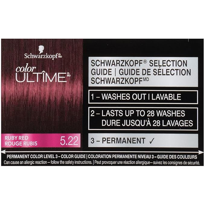 Schwarzkopf Color Ultime Hair Color, 5.22 Ruby Red, 1 Application - Permanent Red Hair Dye for Vivid Color Intensity and Fade-Resistant Shine up to 10 Weeks (Pack of 2)