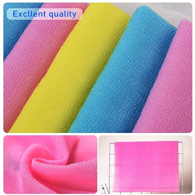ARCH&M Japanese Exfoliating Towel for Body & Back (3-Pack) Korean Style Scrub Cloth, Nylon Bath Washcloth for Smoother Skin (Yellow x 3)