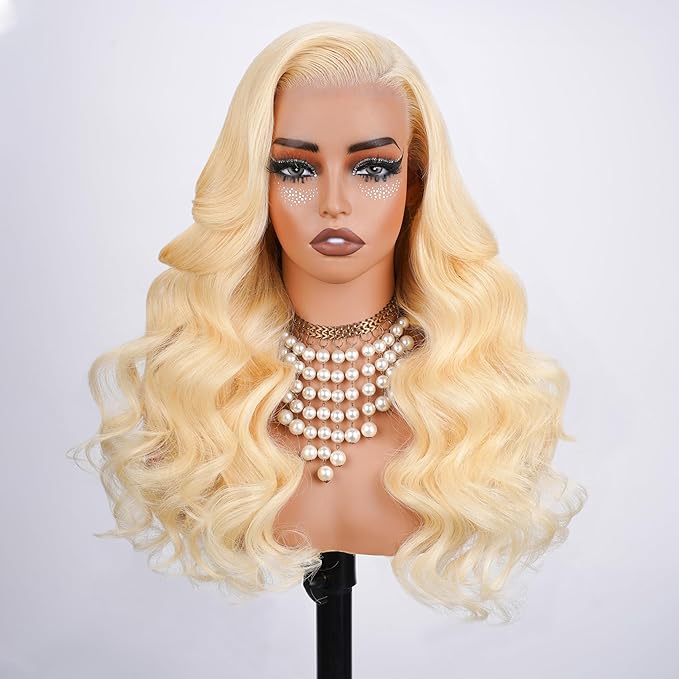 613 13x6 Lace Front Wig Human Hair Pre Plucked 250 Density 16 Inch Body Wave Blonde Wig Human Hair 613 HD Lace Frontal Wigs 13x6,100% Real Human Hair No Tangle No Shedding Triple Lifespan 3X