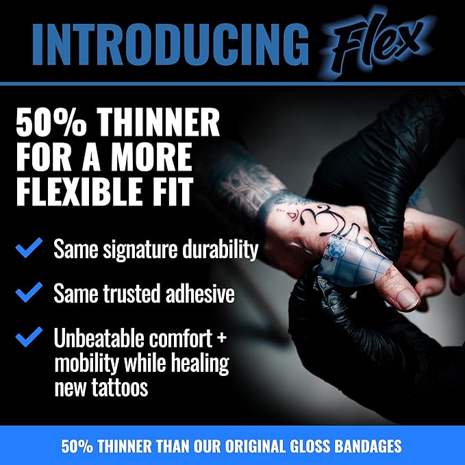 Saniderm Flex Tattoo Aftercare Bandage (New) (3 Sheets, 6 in x 8 in) – Convenient, Faster Tattoo Healing and Protection – Sterile, Waterproof, Ultra Flexible, Tatoo Aftercare Wrap – Matte Finish