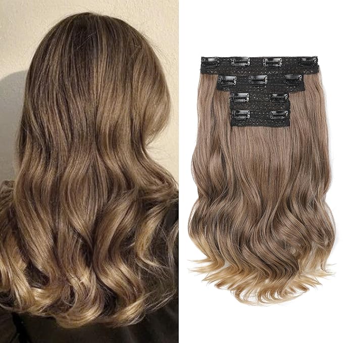 HOOJIH Clip in Hair Extensions 4PCS 14" Short Curly Clip on Hair Extensions Invisible Lace Weft Natural Soft Hairpieces for Women - Light with Golden Ends