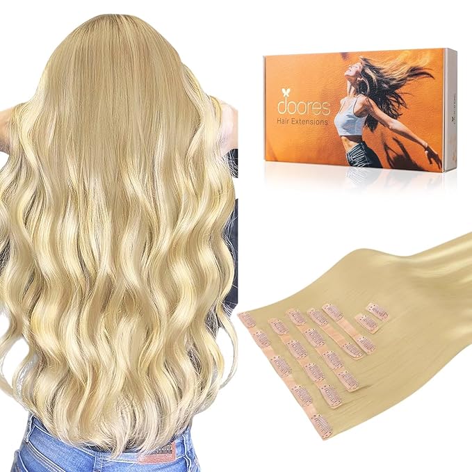 DOORES Seamless Clip in Human Hair Extensions - Dirty Blonde Mixed Platinum Blonde, 150g 7pcs 20 Inch, Remy Thick Straight Invisi Edge