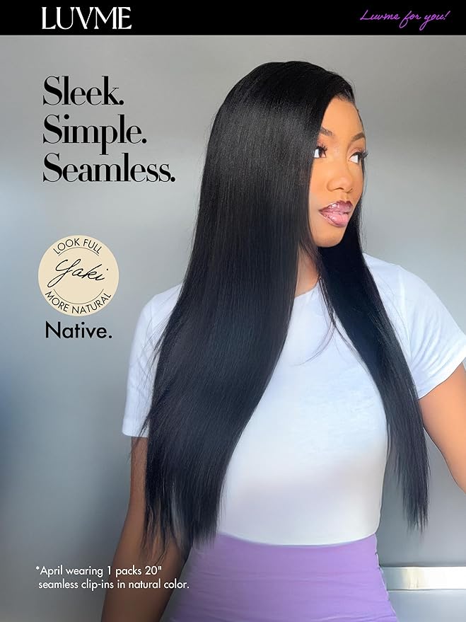 LUVME Yaki Straight Seamless 110g 7Pcs Clip in Hair Extensions Full Max with 14inch Natural Black 100% Real Soft Human Remy Human Hair Extensions