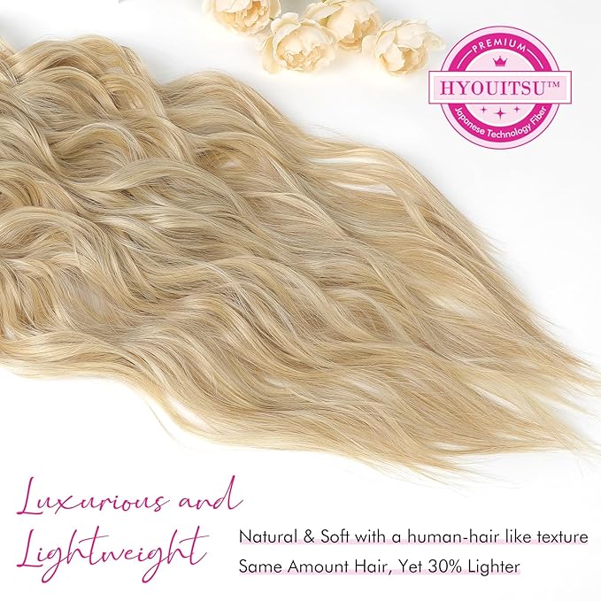 REECHO Clip in Hair Extensions, 4PCS Blonde Hair Extensions 24" Thick Long Beach Waves hair extensions HE003 Invisible Lace Weft Natural Soft Hairpieces for Women – Natural Blonde