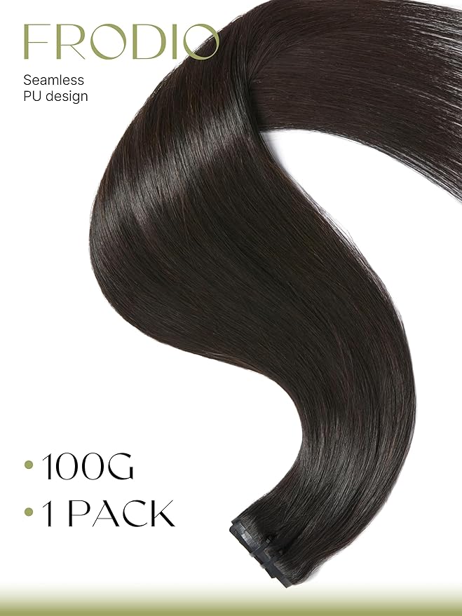 Frodio Clip Ins Hair Extensions Black: Remy Real Human Hair Pu Seamless Silk Long Straight Invisible Full Thick Virgin Brazilian Jet Black Natural Color Beauty For Women Can Be Body Wave 100g 7 Piece