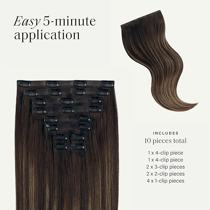 Luxy 100% Remy Human Hair - Seamless Clip-In Hair Extensions - Multi-Dimensional Color for Natural Blending, Adds Volume & Length 180 grams 20" Mocha Bronde Balayage