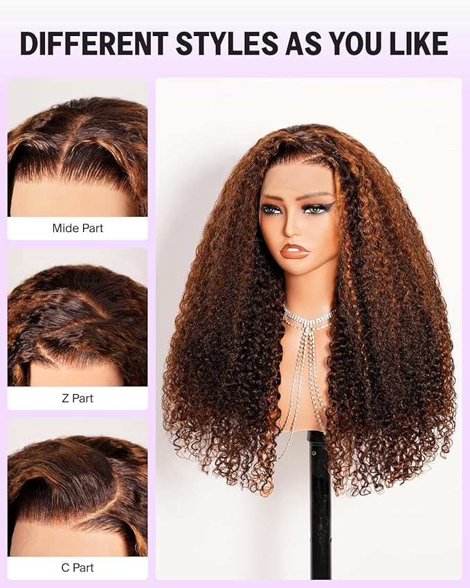Megalook Ombre Deep Wave Lace Front Wigs Human Hair 13x4 HD Lace Front Wigs Human Hair Preplucked Prebleached Highlight Frontal Wigs for Black Women 210 Density Wet and Wavy Curly Wig 20 Inch 4/30