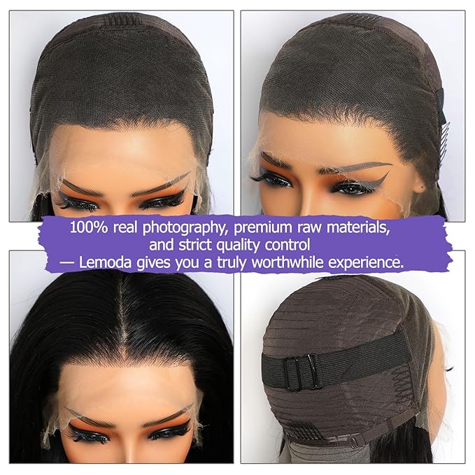 Lemoda Straight SKINLIKE Real HD 13x4 Full Lace Frontal Wigs 210% Density 15A Brazilian Straight Virgin Human Hair Lace Front Wig 26inch Invisible 0.1mm Ultra-thin Frayed Ends Tiny Knots