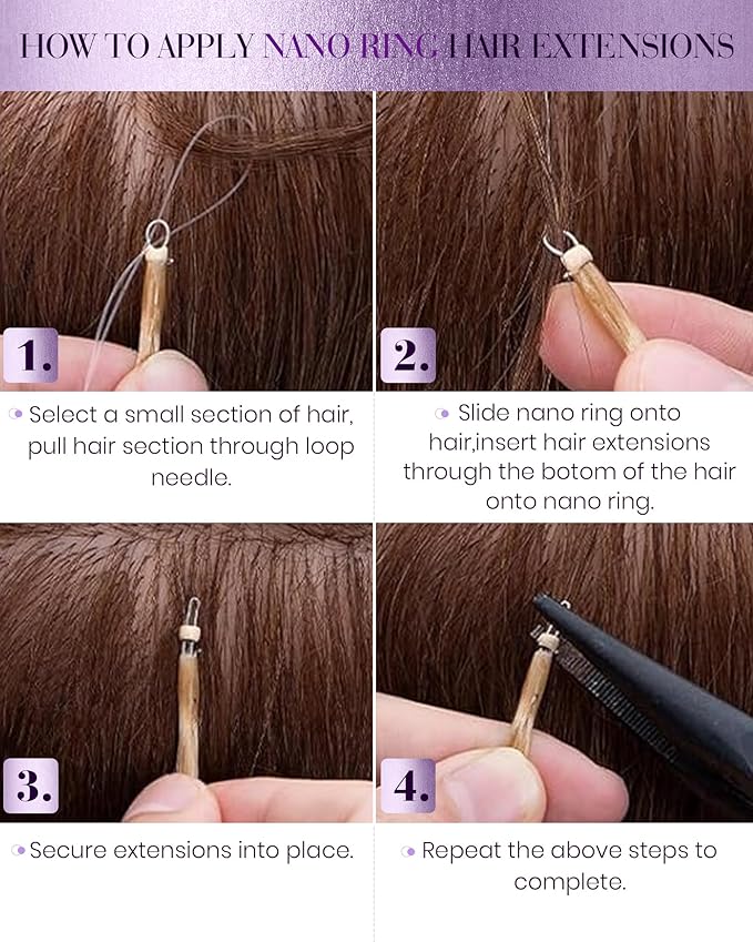 LaaVoo Nano Ring Hair Extensions Human Hair Highlight Blonde Nano Bead Hair Extensions Human Hair 24 inch Nano Hair Extensions Pre Bonded Silky Straight 50s/50g