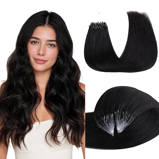 GOO GOO Micro Link Tip Hair Extensions, Real Human Hair, 14inch 50g 50S, Cold Fusion, Invisible Remy, Jet Black