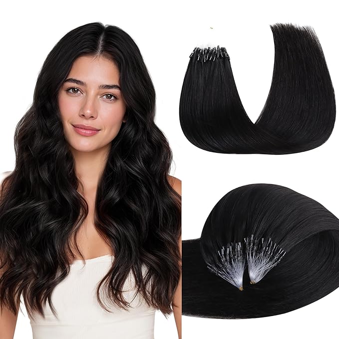 GOO GOO Micro Link Tip Hair Extensions, Real Human Hair, 18inch 50g 50S, Cold Fusion, Invisible Remy, Jet Black