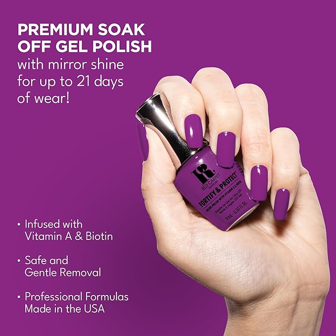 RC Red Carpet Manicure Fortify & Protect Purple Neon Crème Gel Polish for Strong, Healthy Nails - Infused with Vitamin A & Biotin - (I'Ll Be In My Trailer) Led Nail Gel Color, 0.3 Fl Oz