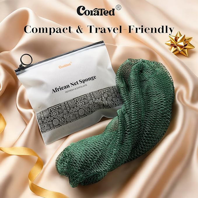CORATED African Net Sponge Authentic, Shower Loofah Exfoliating Bath Sponge, Body Scrubber for Women and Men Daily Use Body Care, Portable Bath Accessories Christmas Gifts