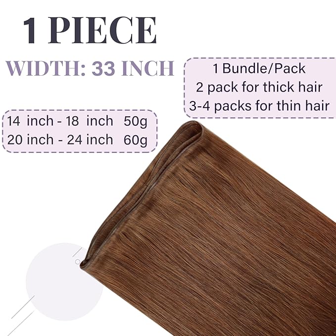 Fshine Genius Weft Real Human Hair Extensions Color #330 Copper 14 Inch 50g Auburn Sew in Remy Human Natural Human Genius Weft