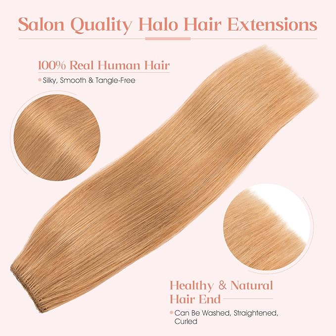 Hairro Wire Hair Extensions Human Hair, Fish Line Invisible Adjustable & Clips in Extensions Straight, 100% Real Hairpieces Seamless Blending for Women, 14 Inch 70g Dark Blonde