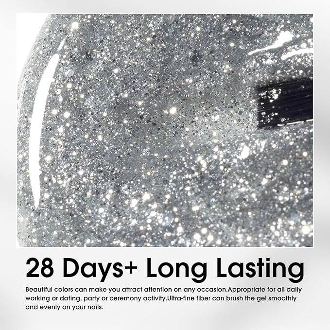 Venalisa Silver Glitter Gel Polish - 1pc Silver Color Soak Off UV Gel DIY At Home Manicure Salon Nail Art