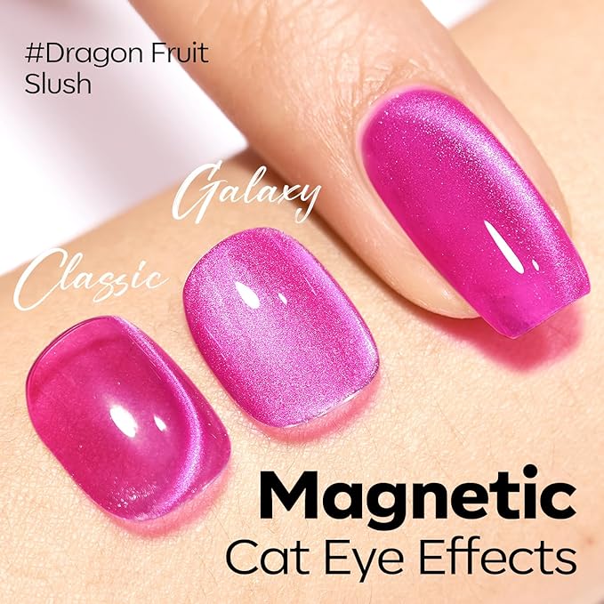 modelones Cat Eye Gel Nail Polish Pink Glitter Holographic Hot Pink Cat Eye Neon Shimmer Reflective Translucent U v Gel Magnetic Nail Polish Top Coat for Women Girl 15ML