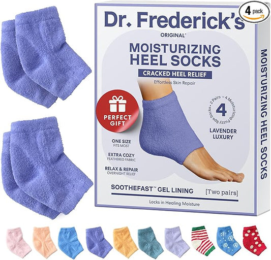 Dr. Frederick's Original Moisturizing Fuzzy Heel Socks - 2 Pairs - Cozy Gel-Lined Sleep Socks for Women & Men - Soothes Dry, Cracked Feet - Heel Repair - Lavender Luxury