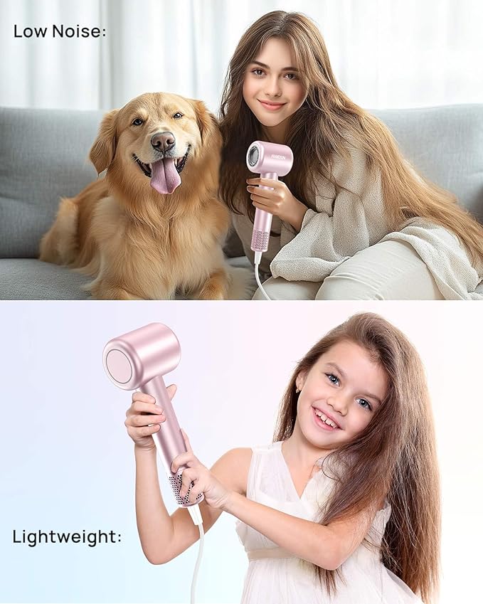 Hair Dryer, High-Speed Ionic Low Noise Blow Dryer for Fast Drying, Birthday Christmas Gifts for Women Men Mom Dad, Thermo-Control Quiet Compact Hair Blow Dryer for Travel Salon, Babypink