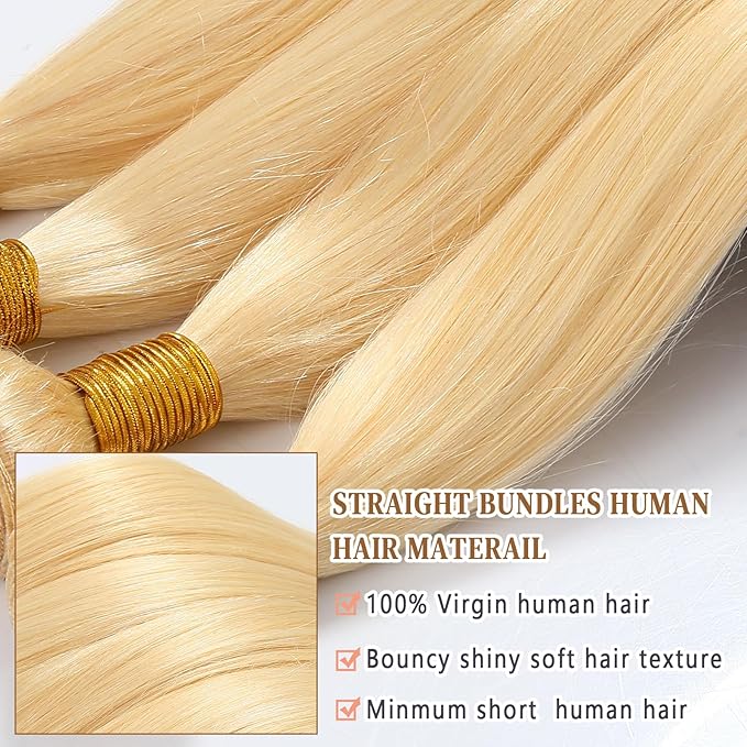 613 Blonde Bundles Human Hair 18 20 22 24Inch Straight 613 Bundle 4 Bundles 16A Grade Brazilian Virgin Human Hair Bundle Weave Hair Extensions For Women